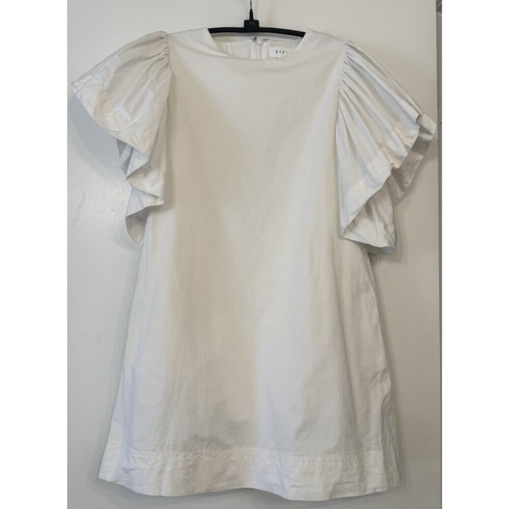 MABLE White Cotton Mini Dress Flutter Sleeves S Graduation Boho Preppy Fairy